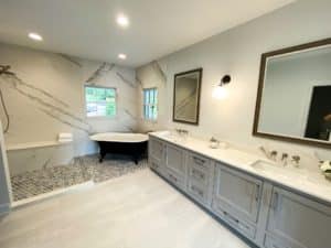 Dekton vanity and shower wall